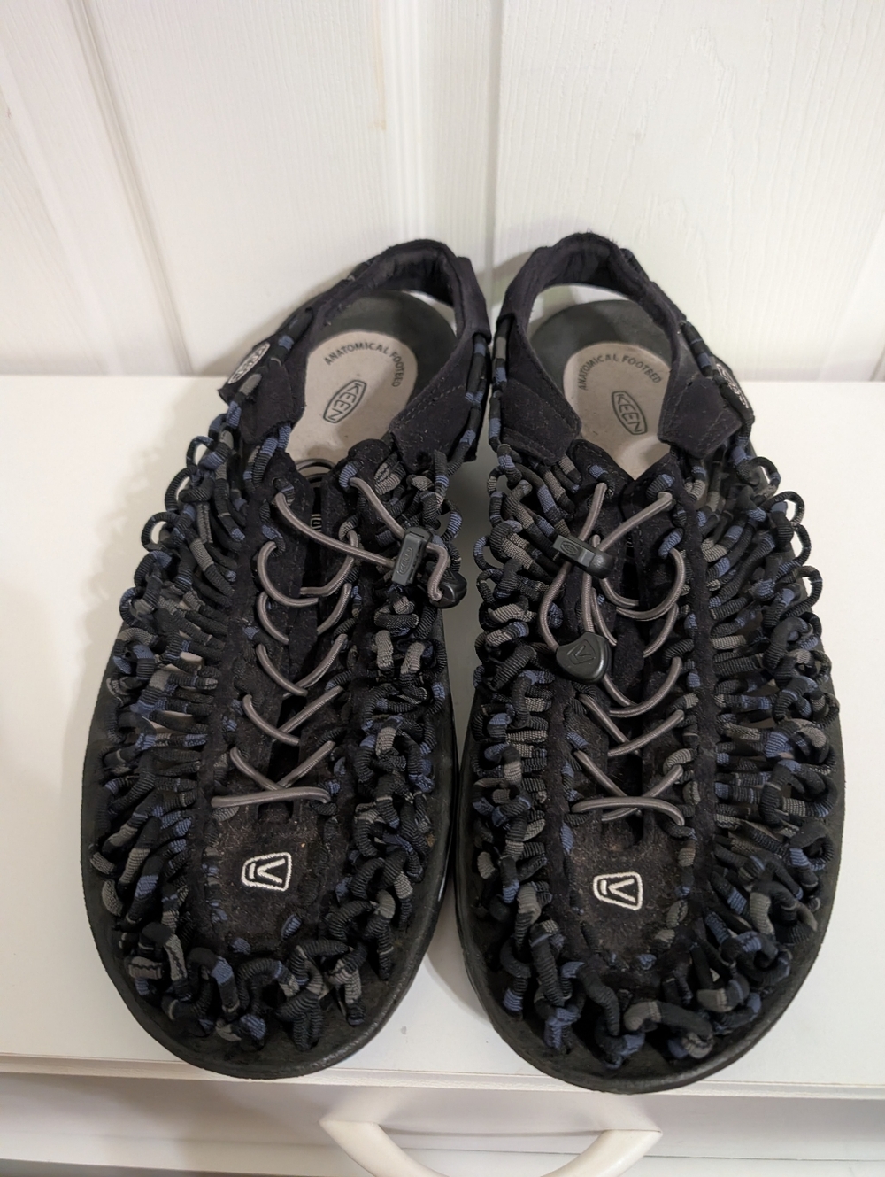 Keen Mens Sandals Uneek Bungee Cord Black Blue Rope Shoes Hiking Water Size 12